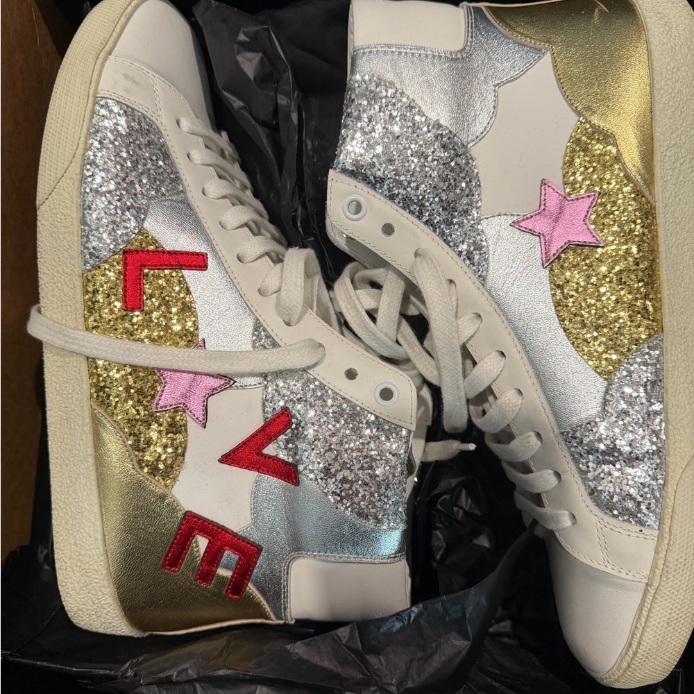 Authentic saint Laurent Metallic Glitter High-Top Sneakers -
